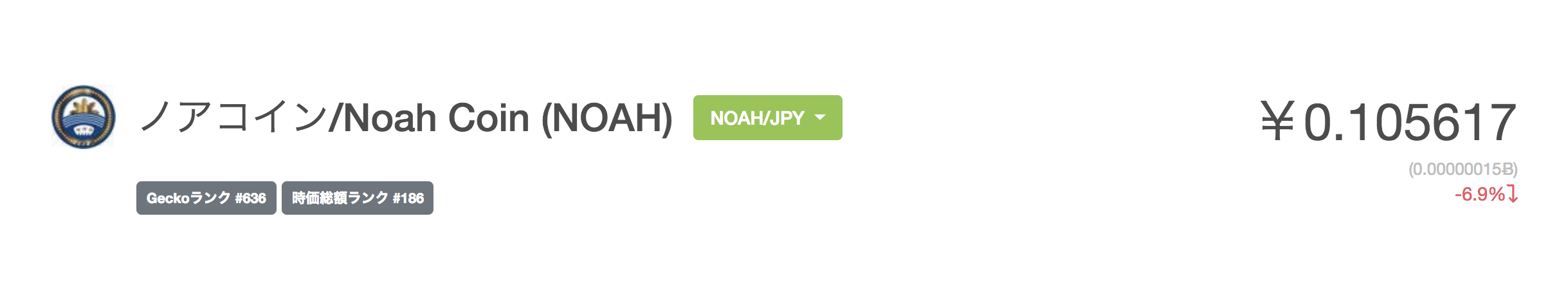 NoahCoin（ノアコイン）　0.1円　暴落